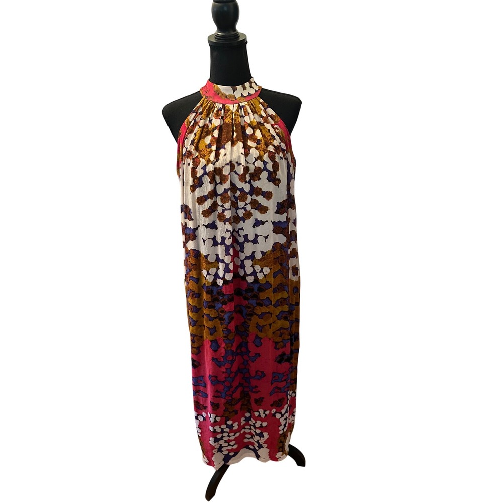 Anthropologie Lorna Silk Maxi Dress By Roopa Pemmaraju  Fencer Halter Dress SZ 0